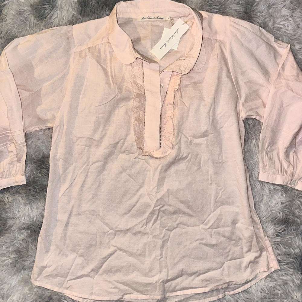 Marie Louise De Monterey Volent Cotton Light Pink Ruffle Collar Shirt - NWT sz10 - Picture 2 of 7